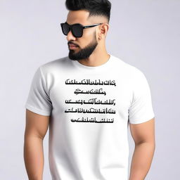 A t-shirt with a large, short Islamic quote in English on the front