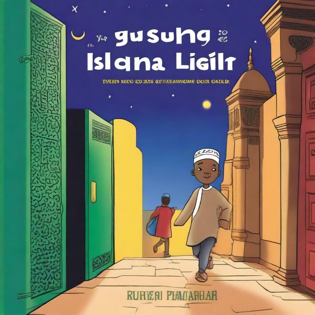 Create a cover design for an Islamic studies book series called ‘The Guiding Light’ aimed at primary school children