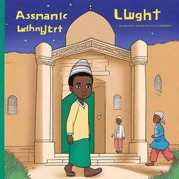 Create a cover design for an Islamic studies book series called ‘The Guiding Light’ aimed at primary school children