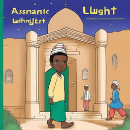 Create a cover design for an Islamic studies book series called ‘The Guiding Light’ aimed at primary school children