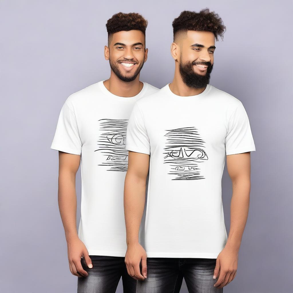 A t-shirt featuring a design on the front in A3, A4, and A2 sizes