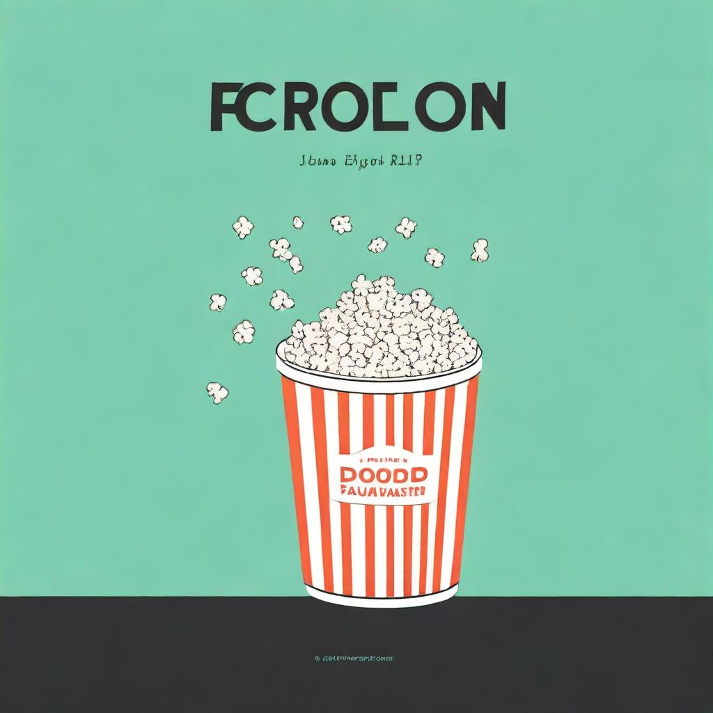 A minimalist book cover design featuring a simple illustration of a bucket of popcorn and a movie theater