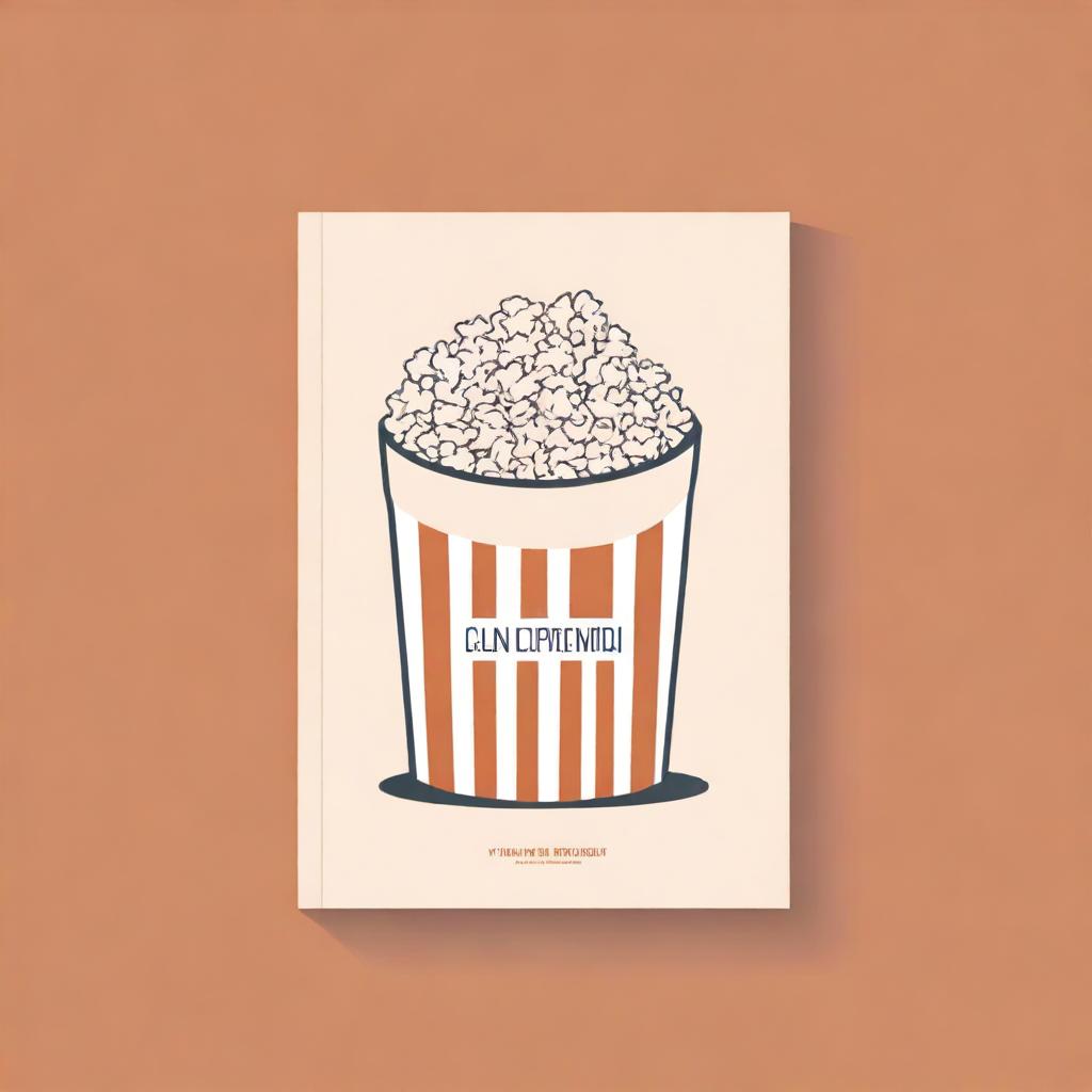 A minimalist book cover design featuring a simple illustration of a bucket of popcorn and a movie theater