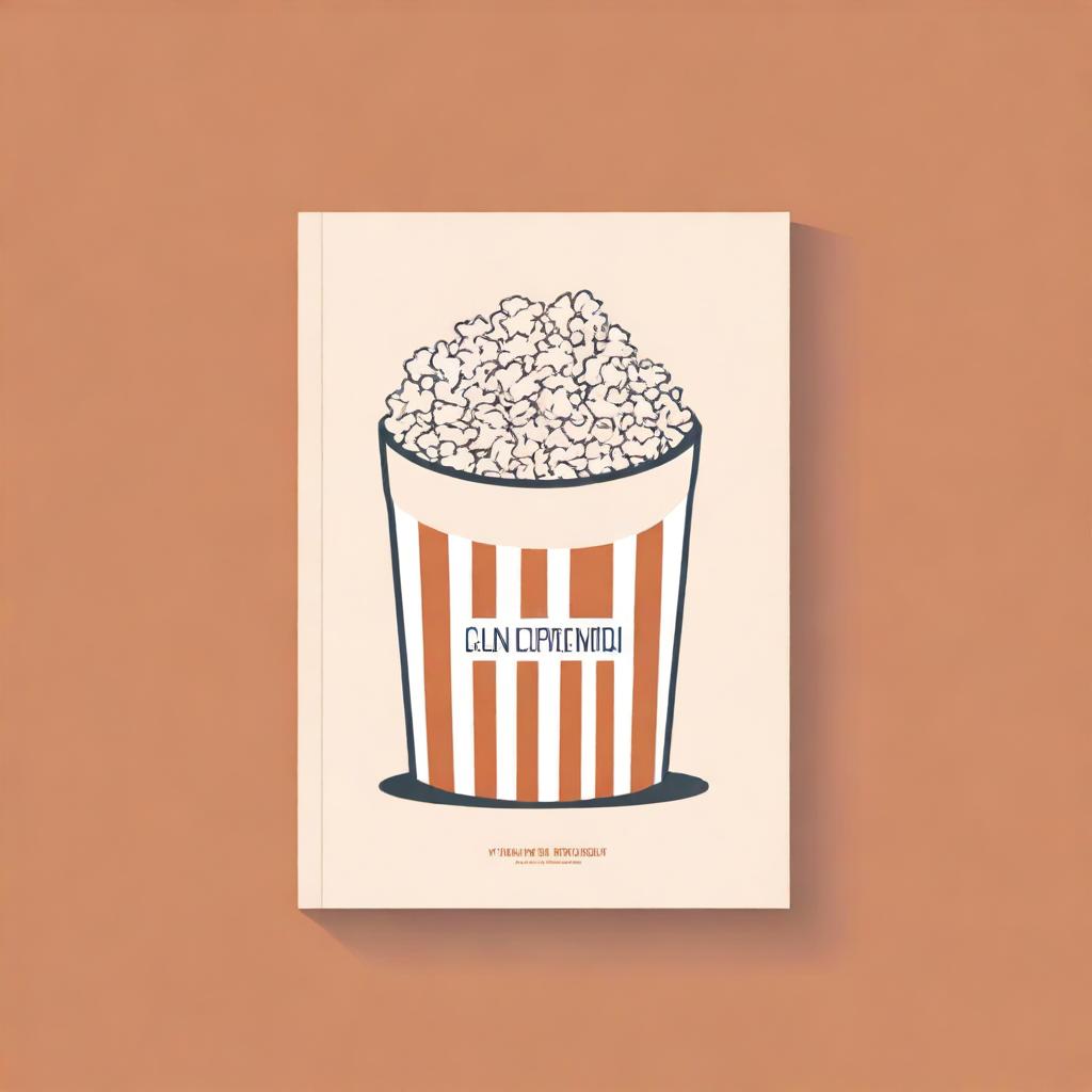 A minimalist book cover design featuring a simple illustration of a bucket of popcorn and a movie theater