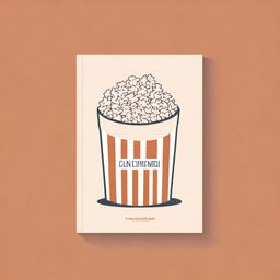 A minimalist book cover design featuring a simple illustration of a bucket of popcorn and a movie theater