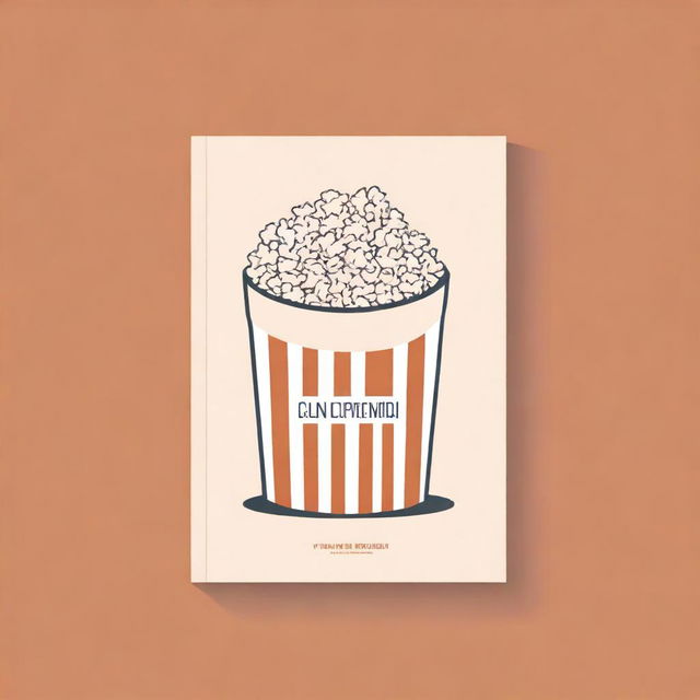 A minimalist book cover design featuring a simple illustration of a bucket of popcorn and a movie theater