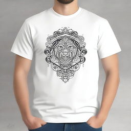 A t-shirt featuring a design on the front available in A3, A4, and A2 sizes