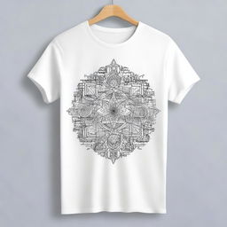 A t-shirt featuring a design on the front available in A3, A4, and A2 sizes