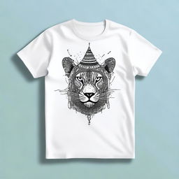 A t-shirt featuring a design on the front, adaptable to A3, A4, and A2 sizes