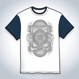 A t-shirt featuring a design on the front available in A3, A4, and A2 sizes