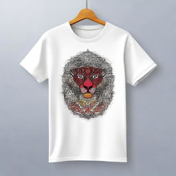 A t-shirt featuring a design on the front available in A3, A4, and A2 sizes