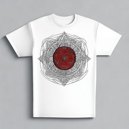 A t-shirt featuring a design on the front available in A3, A4, and A2 sizes