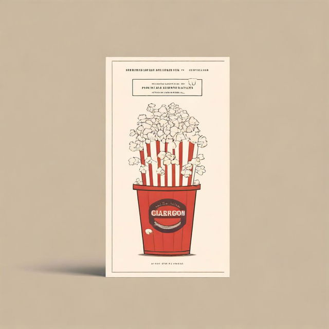 A minimalist book cover design featuring a clapboard and a bucket of popcorn