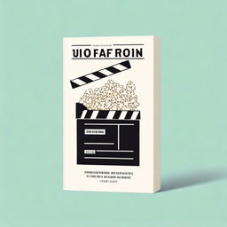 A minimalist book cover design featuring a film clapboard and a bucket of popcorn