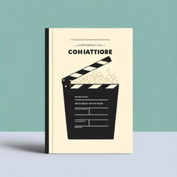 A minimalist book cover design featuring a film clapboard and a bucket of popcorn