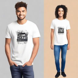 Create a t-shirt design that is featured on the front and can be adapted to A3, A4, and A2 sizes