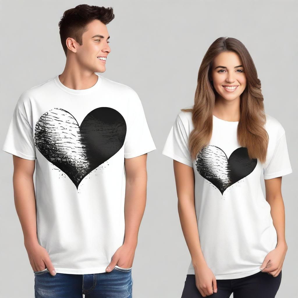 Design a pair of oversized t-shirts for couples, featuring a design on the front that can be adapted to A2, A3, and A4 sizes