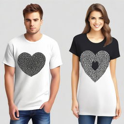 Design a pair of oversized t-shirts for couples, featuring a design on the front that can be adapted to A2, A3, and A4 sizes