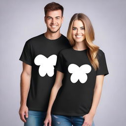 Create a pair of oversized t-shirts for couples, featuring a front design that can be adapted to A2, A3, and A4 sizes