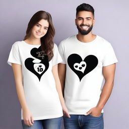 Create a pair of oversized t-shirts for couples, featuring a front design that can be adapted to A2, A3, and A4 sizes