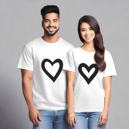 Create a pair of oversized t-shirts for couples, featuring a front design that can be adapted to A2, A3, and A4 sizes