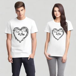 Design a pair of oversized t-shirts for couples, featuring a front design that can be adapted to A2, A3, and A4 sizes