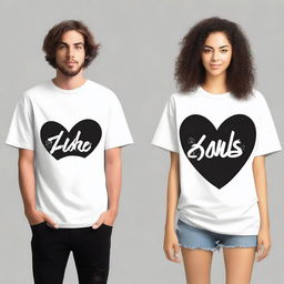 Design a pair of oversized t-shirts for couples, featuring a front design that can be adapted to A2, A3, and A4 sizes