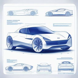 Create a 2D blueprint-style image of a concept car