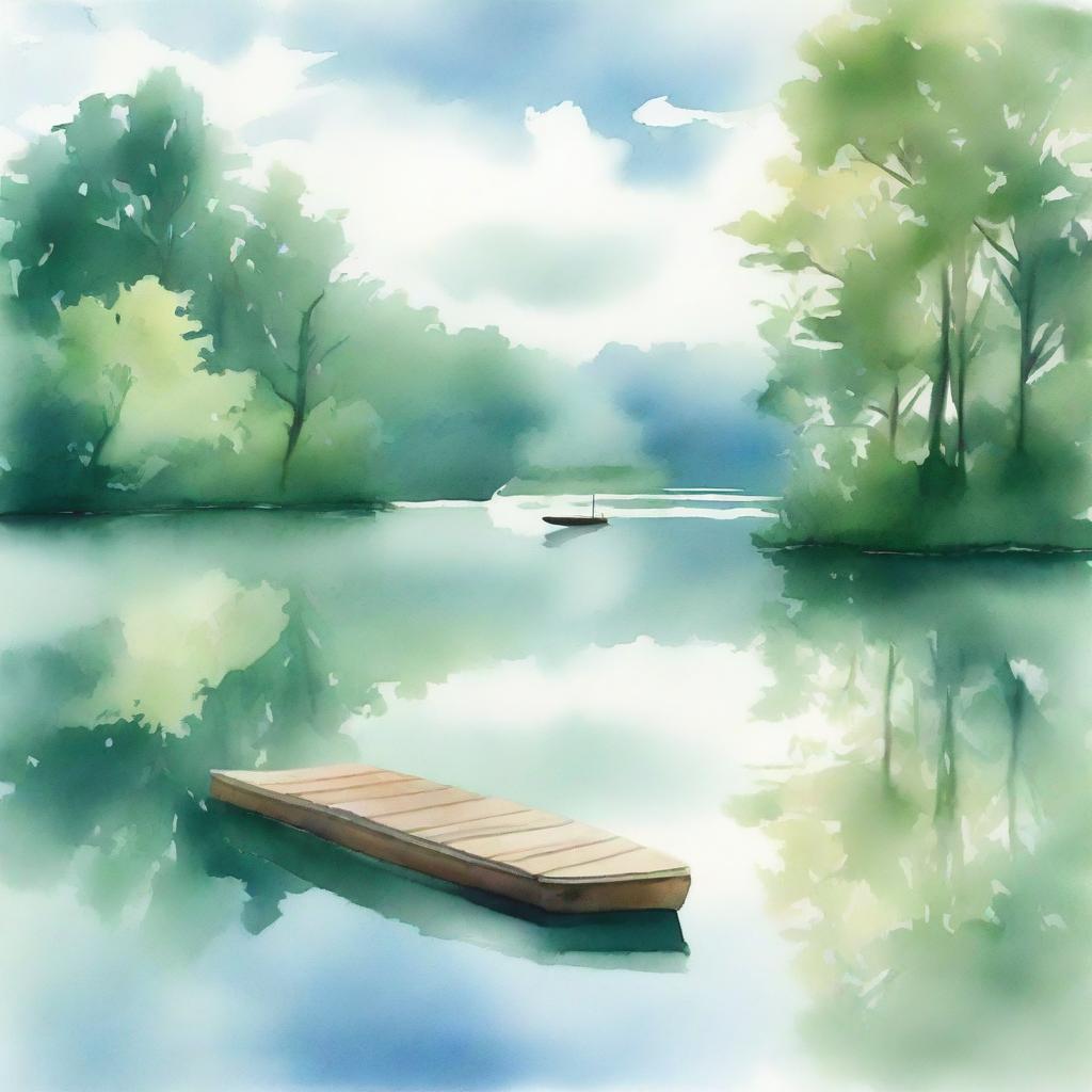 A watercolor painting of a serene lakeside scene, perfect for a book cover