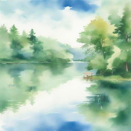 A watercolor painting of a serene lakeside scene, perfect for a book cover