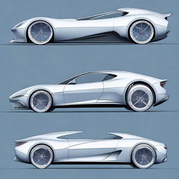 Create a 2D blueprint-style image featuring different models of concept cars