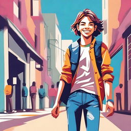 A vibrant and energetic illustration of a teenager enjoying their day