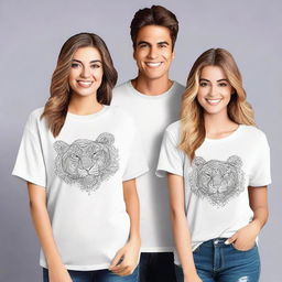 Design a pair of oversized t-shirts for couples, each featuring a different design on the front that can be adapted to A2, A3, and A4 sizes