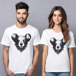 Design a pair of oversized t-shirts for couples, each featuring a unique front design that can be adapted to A2, A3, and A4 sizes