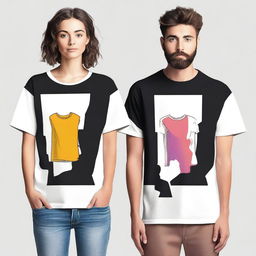 Design a pair of oversized t-shirts, one for men and one for women, each featuring a different design on the front