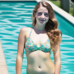 A 19-year-old girl in a swimming pool, immersed up to her waist