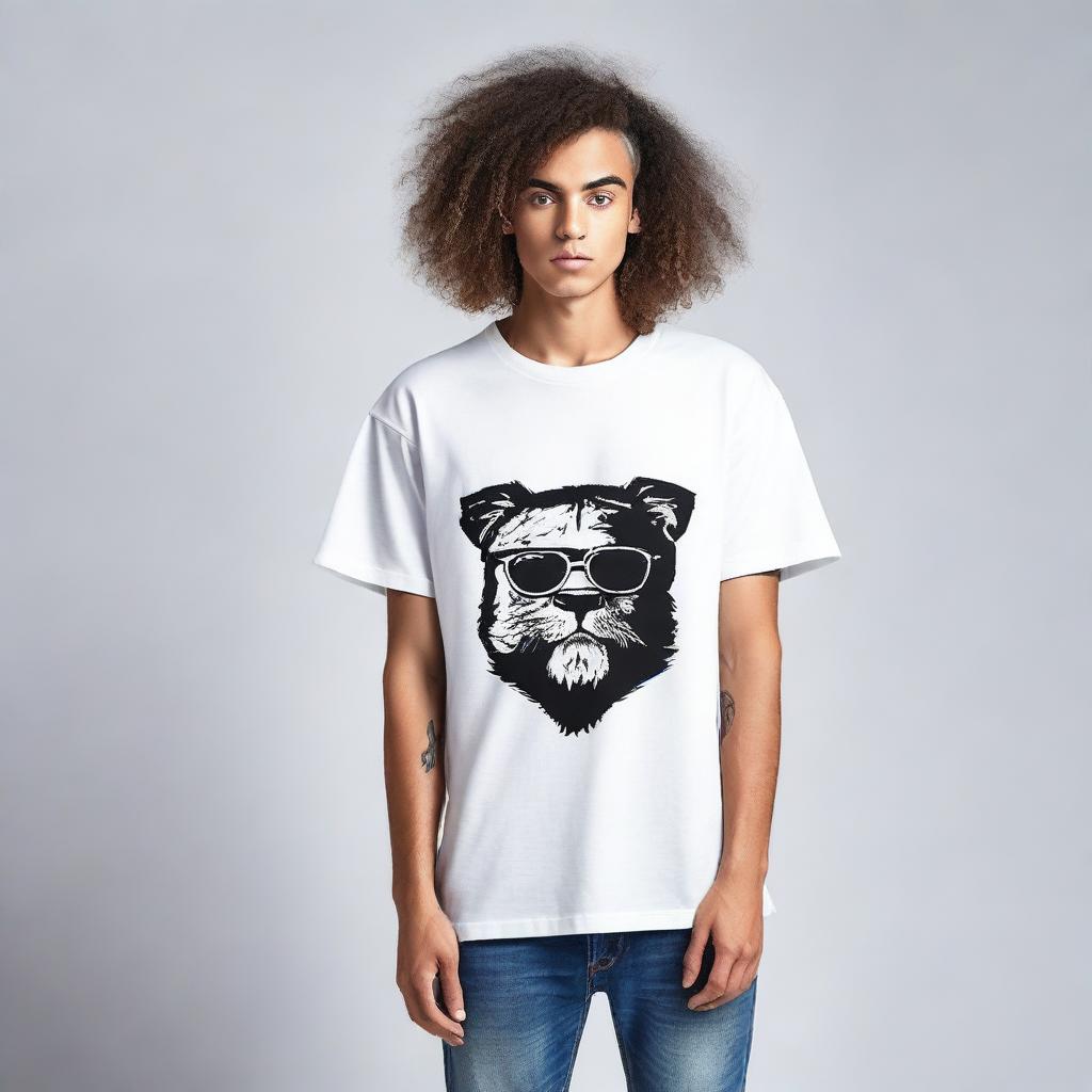 Create a pair of oversized t-shirts, one for men and one for women, each with a unique front design