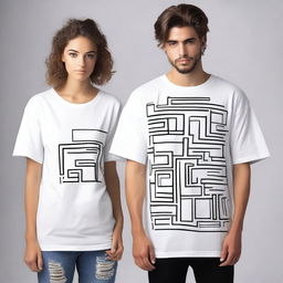 Create a pair of oversized t-shirts, one for men and one for women, each with a unique front design