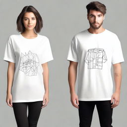 Create a pair of oversized t-shirts, one for men and one for women, each featuring a unique front design