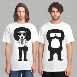 Create a pair of oversized t-shirts, one for men and one for women, each featuring a unique front design