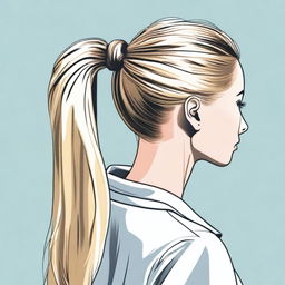 A detailed illustration of a person with blonde hair tied in a ponytail, with visible darker roots showing