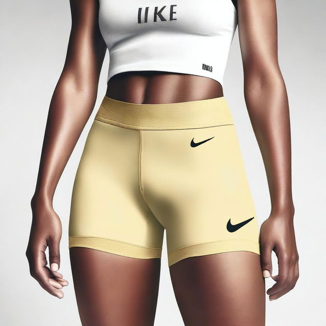 A detailed illustration of a person wearing blonde-colored Nike Pro shorts