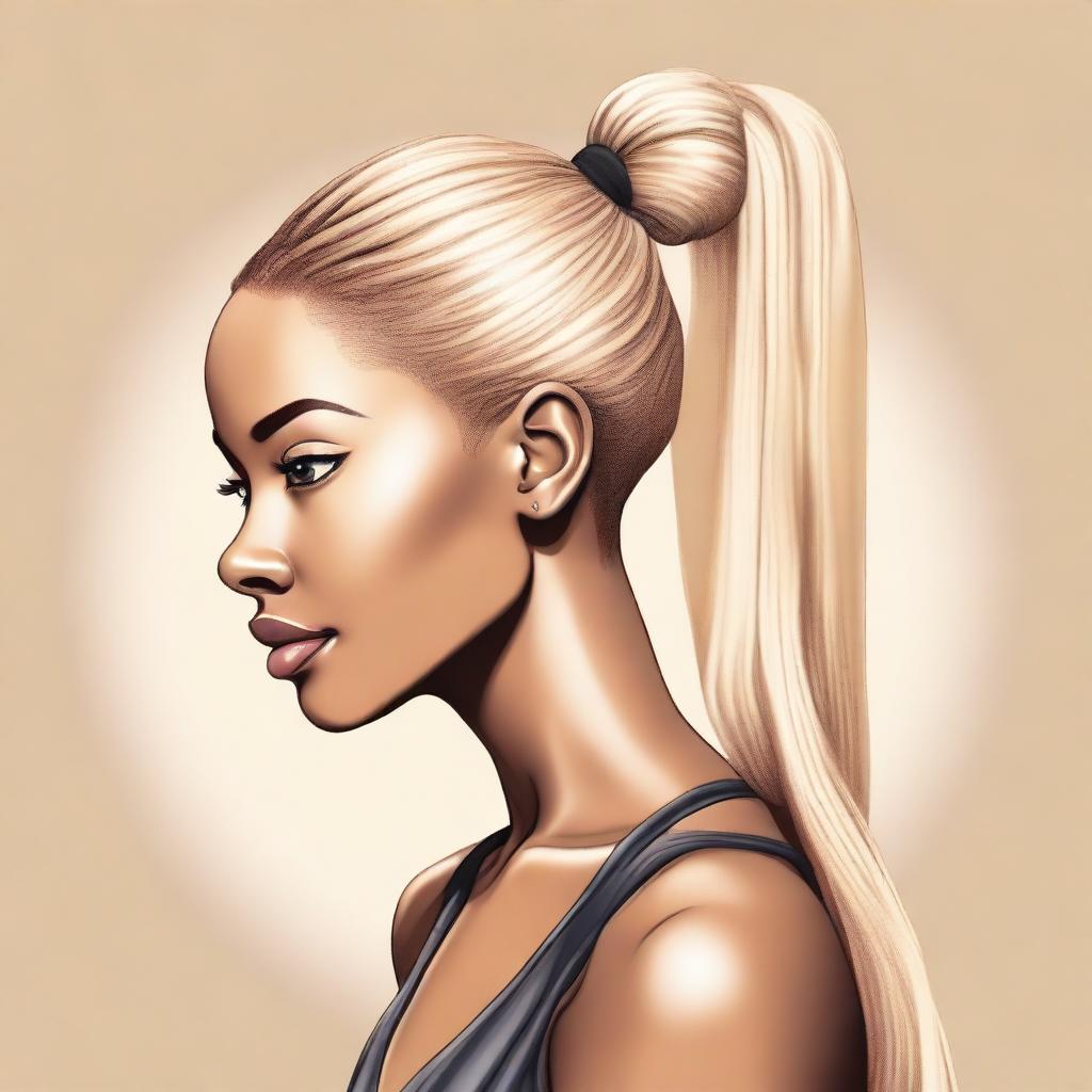 A detailed illustration of a person with a fake blonde ponytail attached to their natural hair