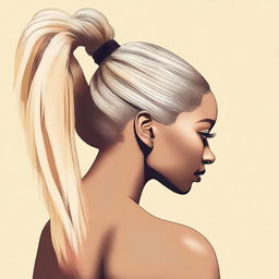 A detailed illustration of a person with a fake blonde ponytail attached to their natural hair