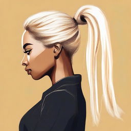 A detailed illustration of a person with a fake blonde ponytail attached to their natural hair