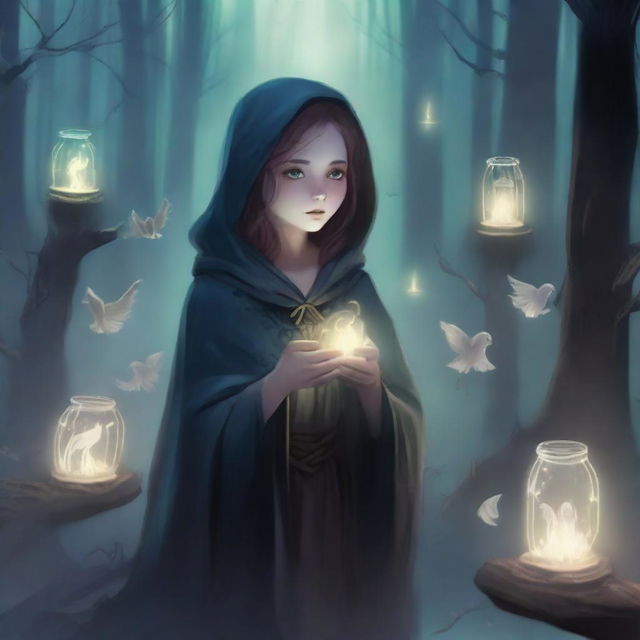 A young warlock girl is seen communing with the ghosts of the dead