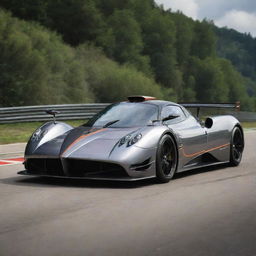 Pagani cars transmuted into high-performance Formula 1 racing cars, incorporating superior aerodynamics, a streamlined design, and the striking Pagani branding.