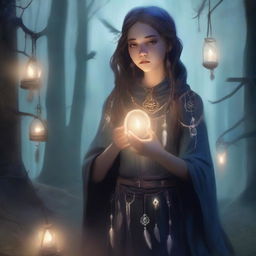 A young warlock girl is seen communing with the ghosts of the dead