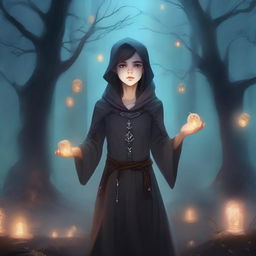 A young warlock girl is seen communing with the ghosts of the dead