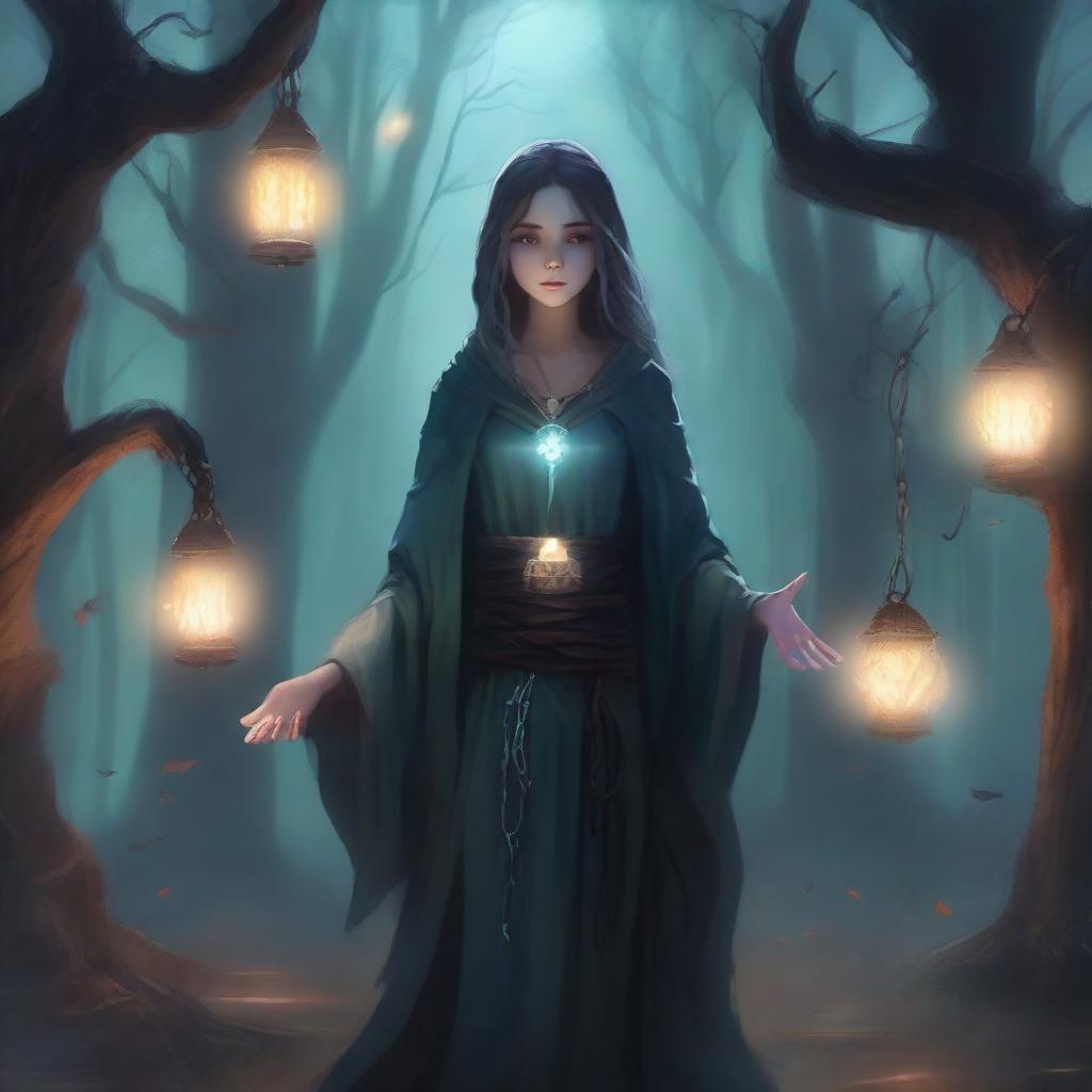 A young warlock girl is seen communing with the ghosts of the dead